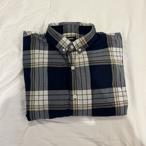 Express Men's Blue and Gray Plaid Shirt